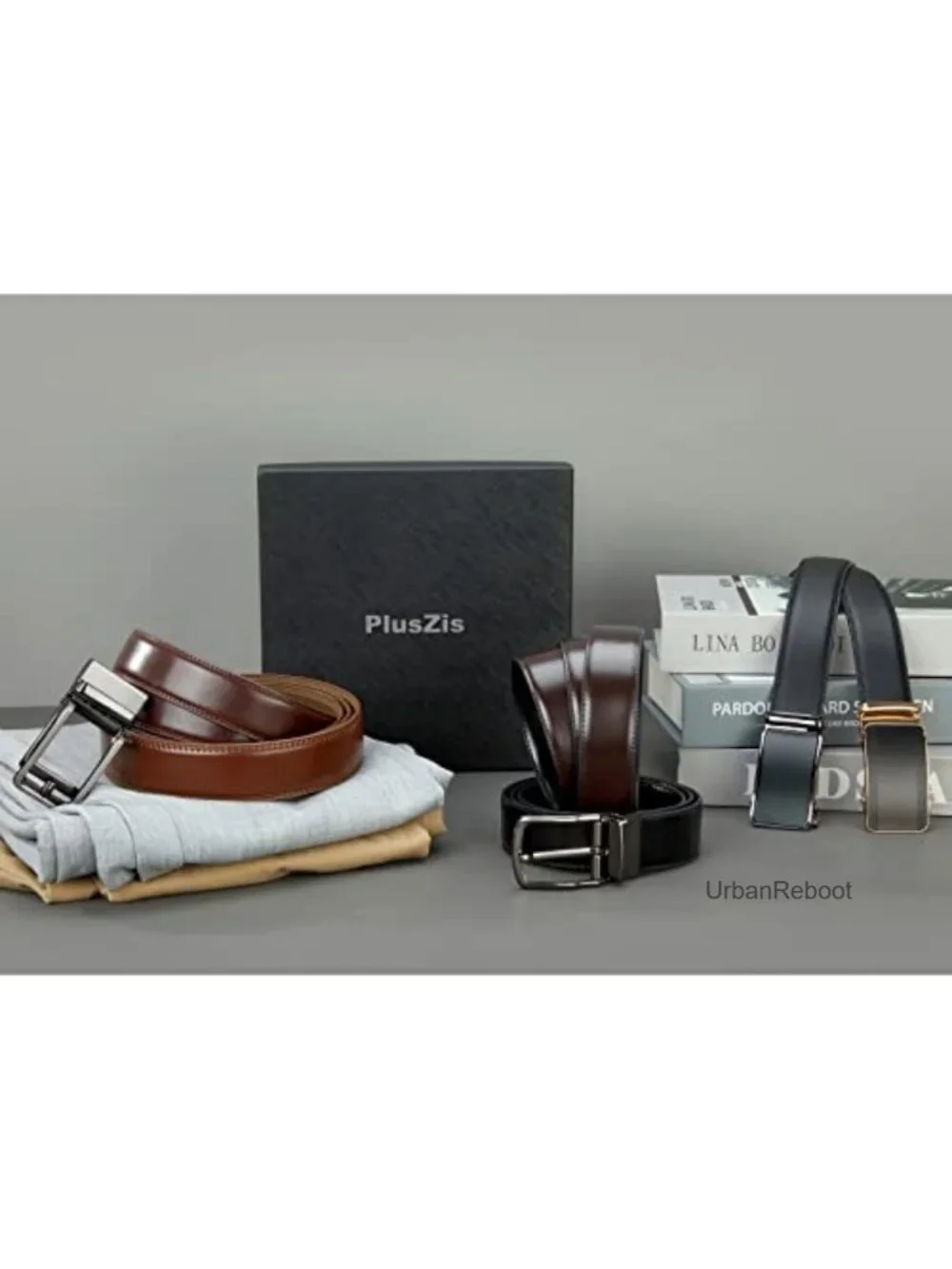Men's Leather Ratchet Dress Belt Big and Tall with Automatic Buckle, Adjustable